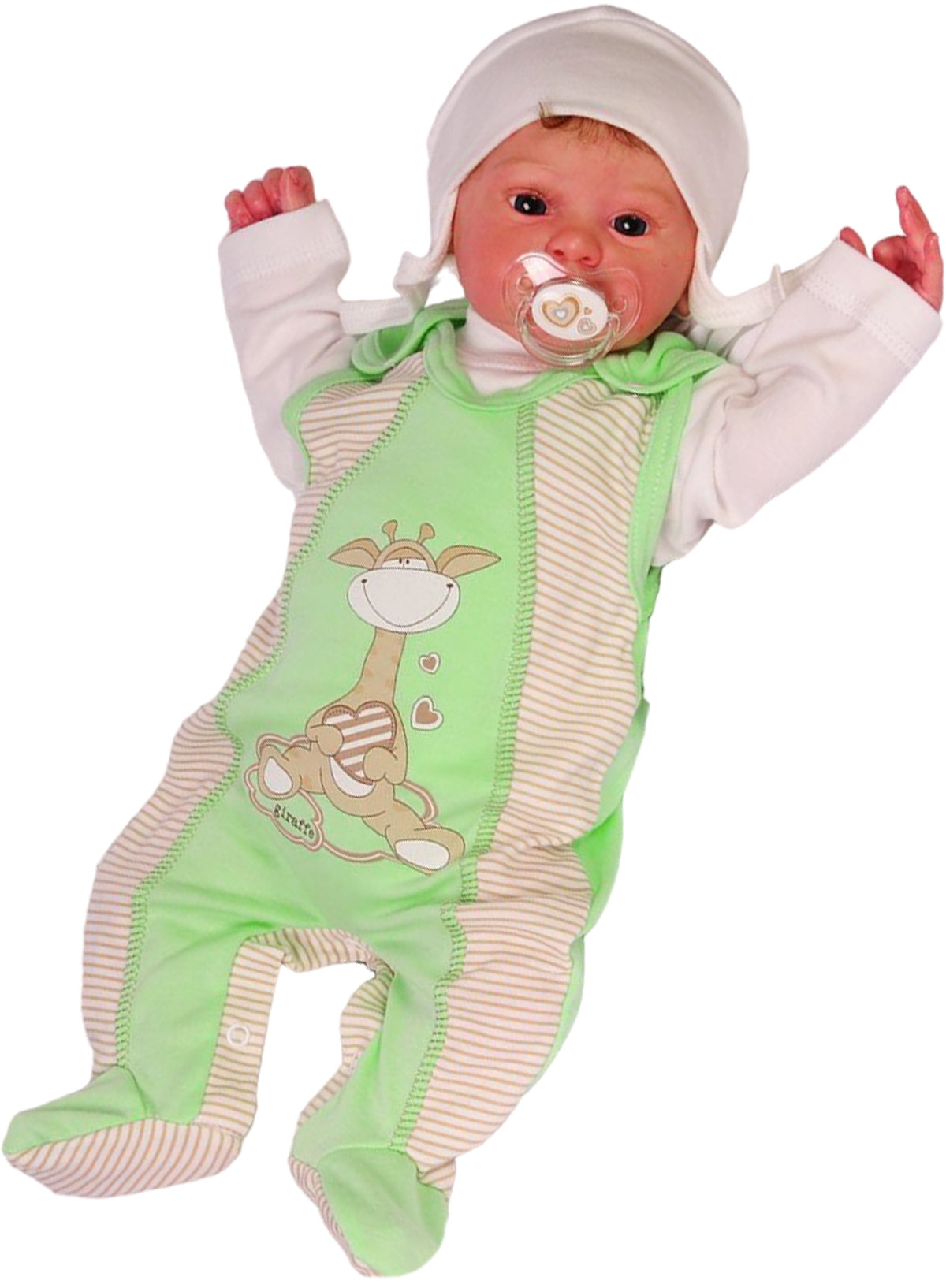 Strampler Mütze und Langarmshirt Baby Anzug in creme grün mit Giraffe