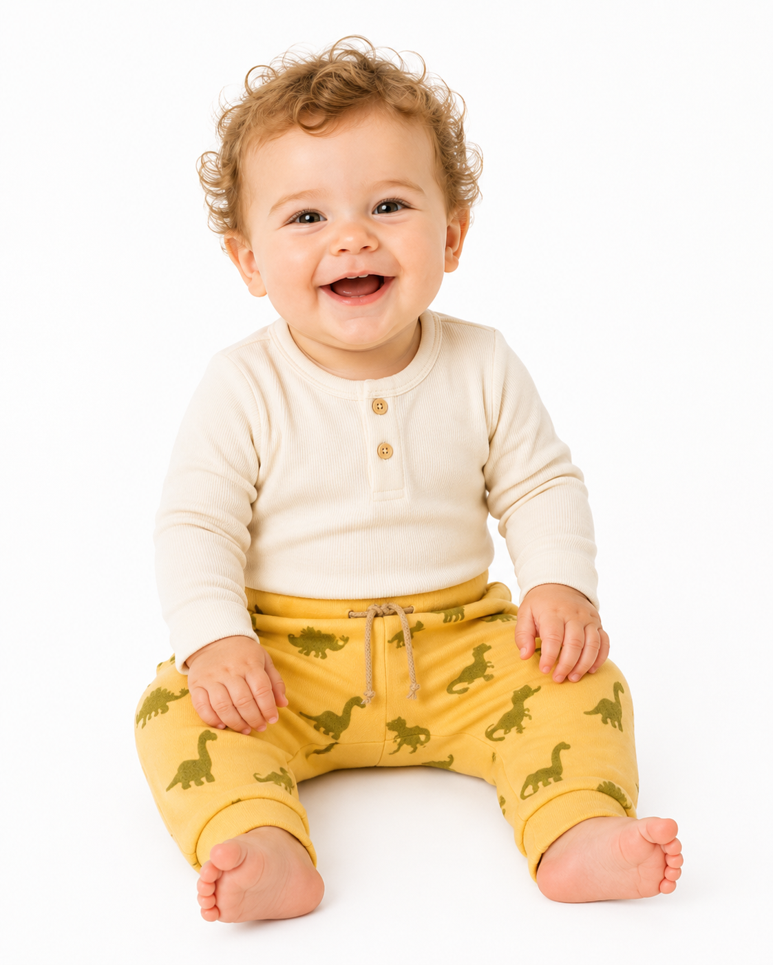 Baby Hose mit Dinos-Muster Mitwachshose gelb