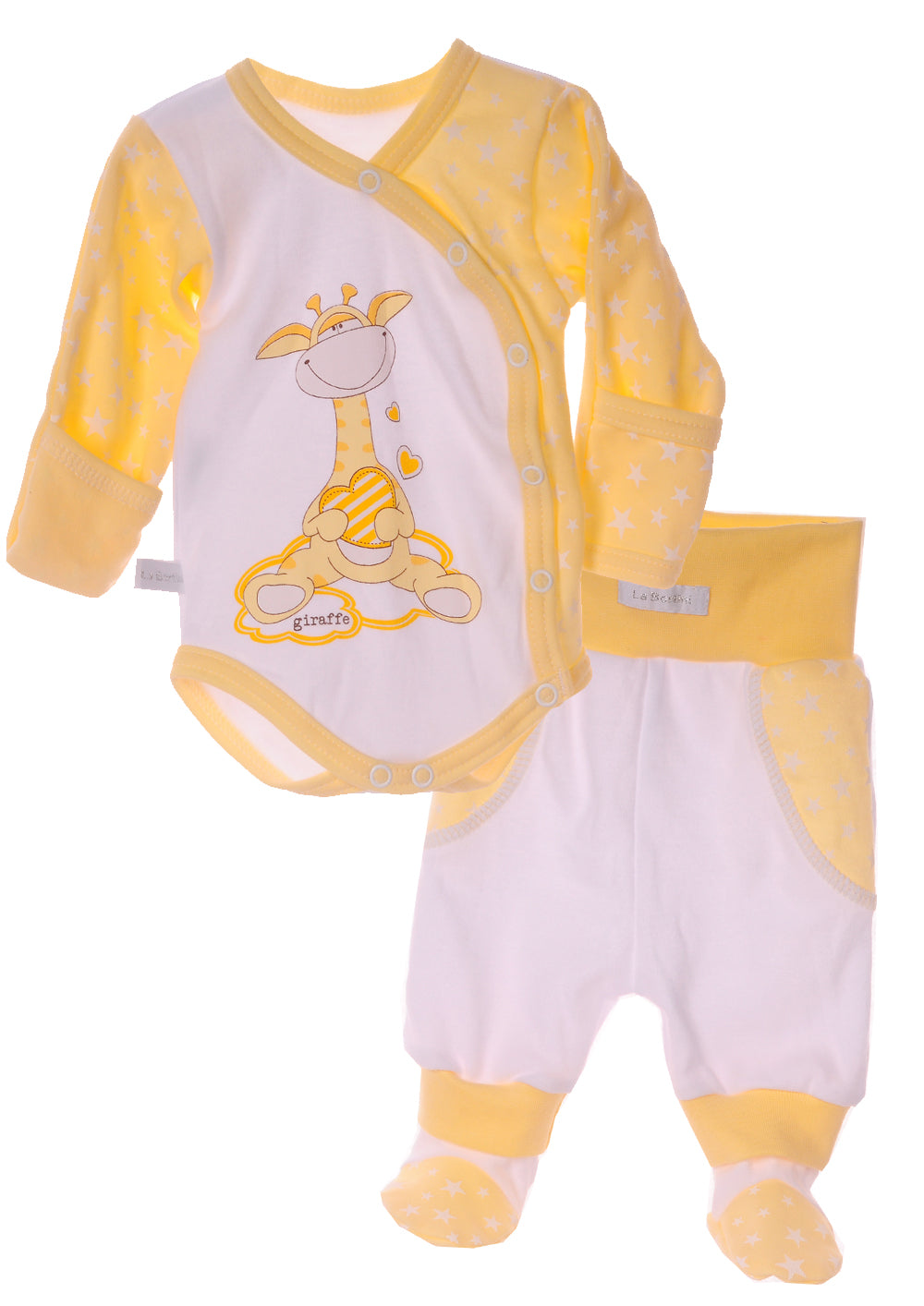 Body und Hose Baby Anzug in weiß gelb mit Giraffen