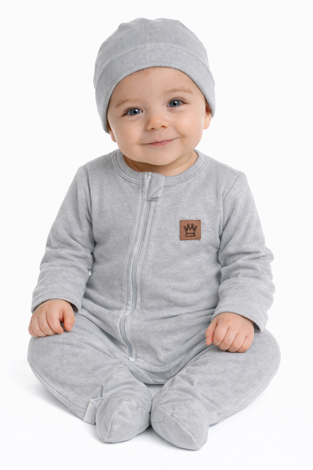 Strampler Overall und Mütze Set 2-teilig in Grau
