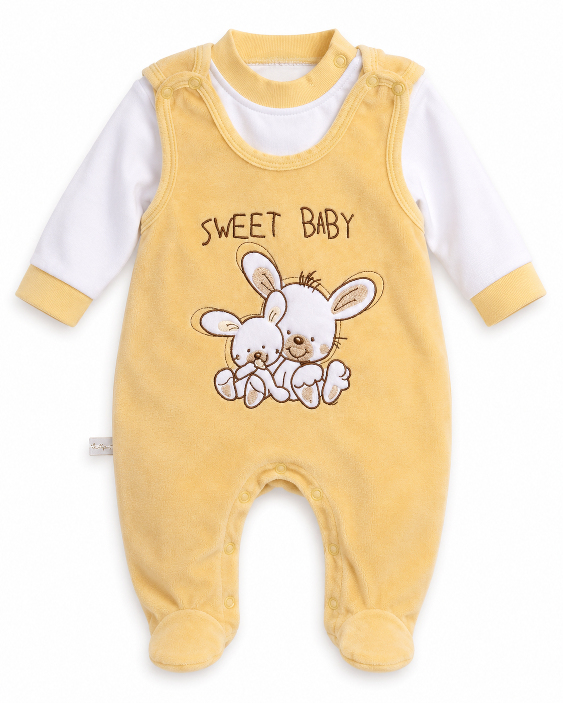 Strampler und Shirt Baby Anzug in Beige mit Hasen-Stickerei