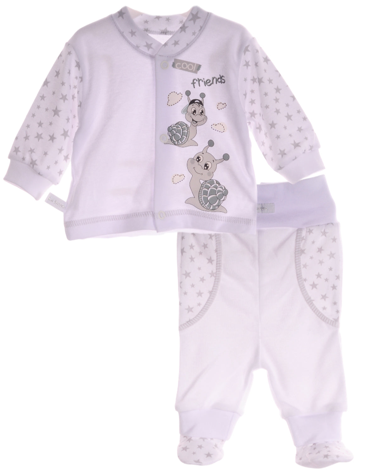 Hose Baby Anzug 3Tlg Hose Mütze Hemdchen in Weiß mit Schnecken