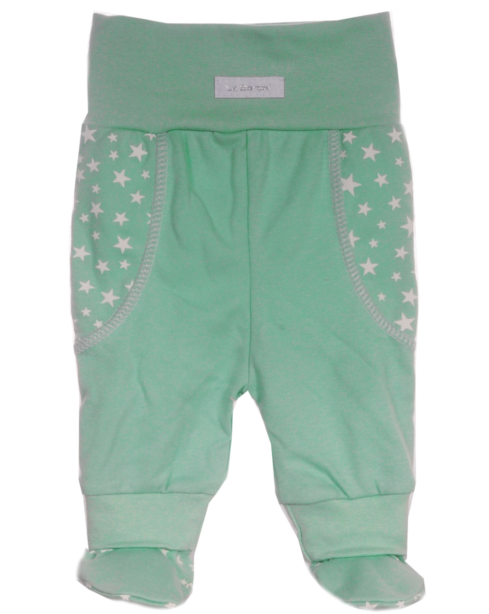 Baby Schlupfhose Hose mit Füßchen neutral in Mintgrün mit Sternen