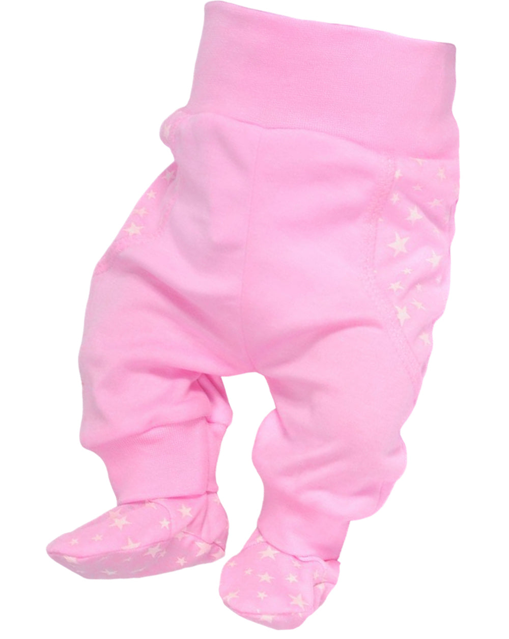 Baby Schlupfhose Hose mit Füßchen in Rosa mit Sternen