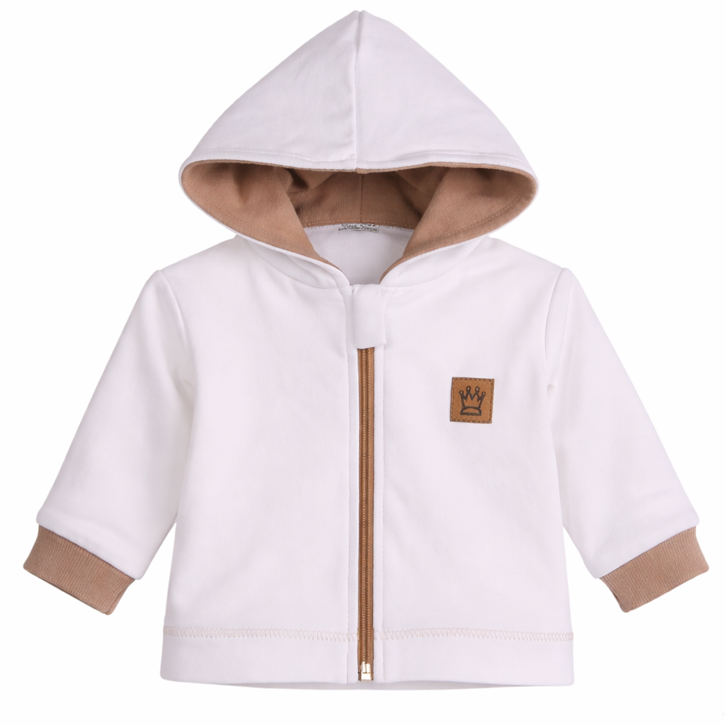 Baby Jacke Swetjacke mit Kapuze in Weiß Beige