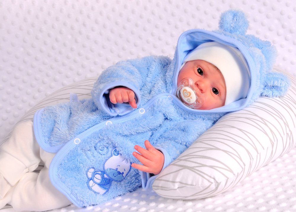 Baby Jacke in Blau Fleece Jäckchen mit Bärchen gefüttert Erstlingsjacke