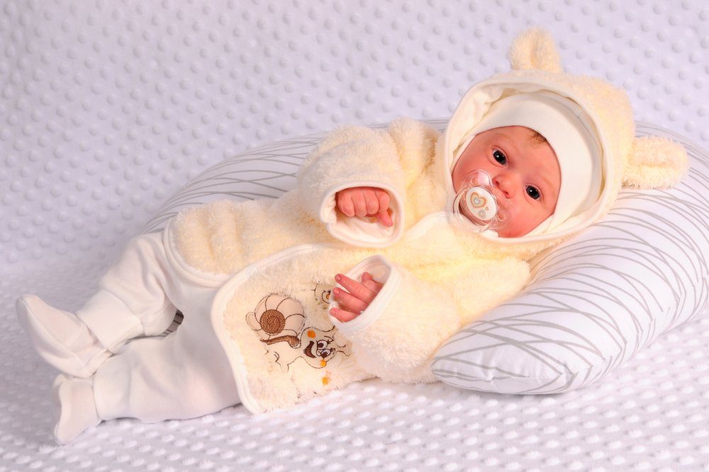 Baby Jacke Fleece Jäckchen in Creme mit Schnecken Erstlingsjacke gefüttert
