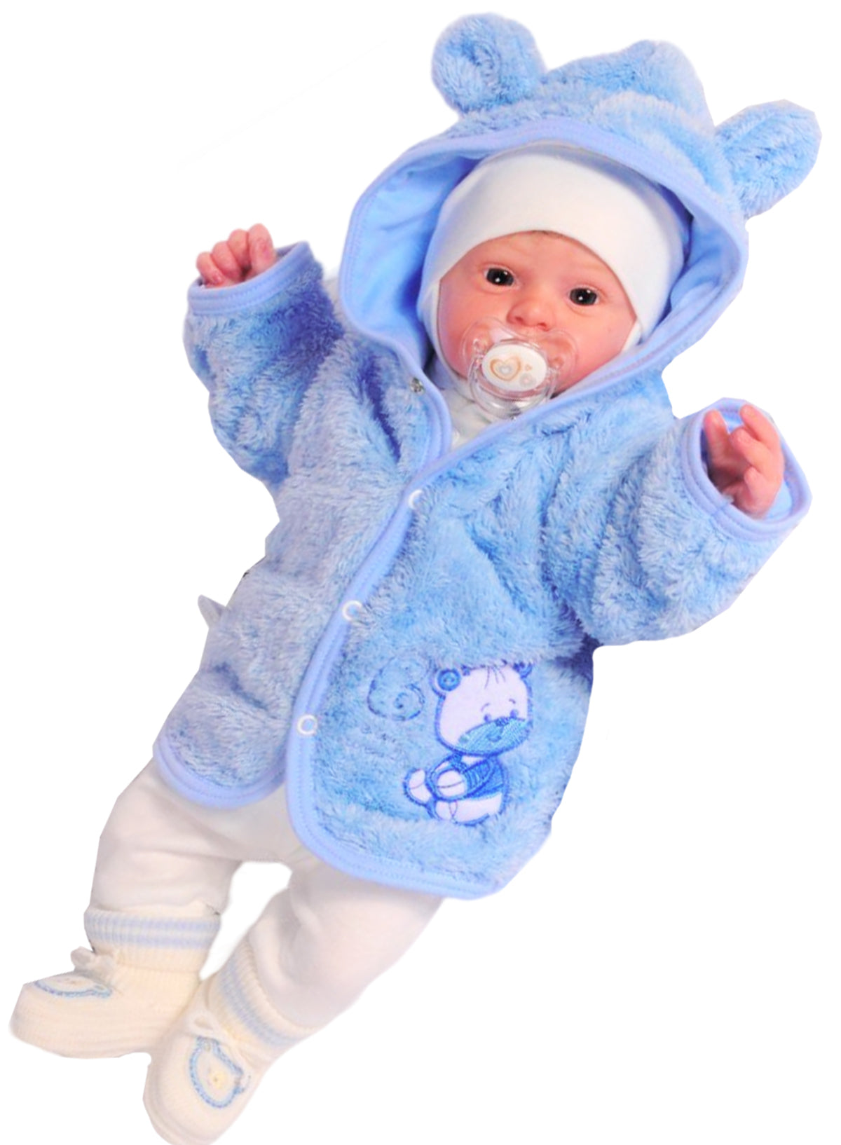 Baby Jacke in Blau Fleece Jäckchen mit Bärchen gefüttert Erstlingsjacke