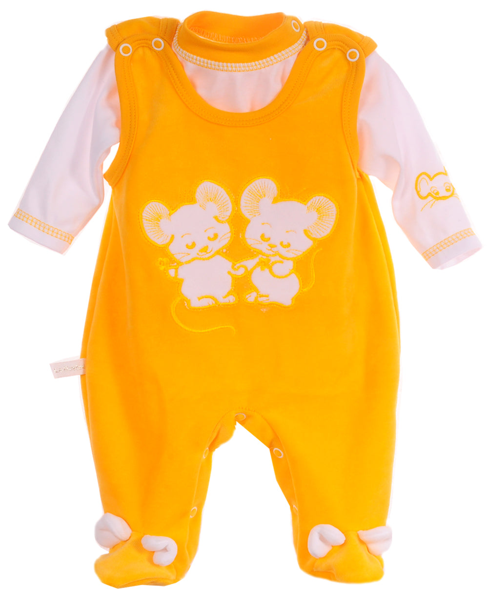 Strampler und Shirt Baby Anzug in Gelb mit Mäusen