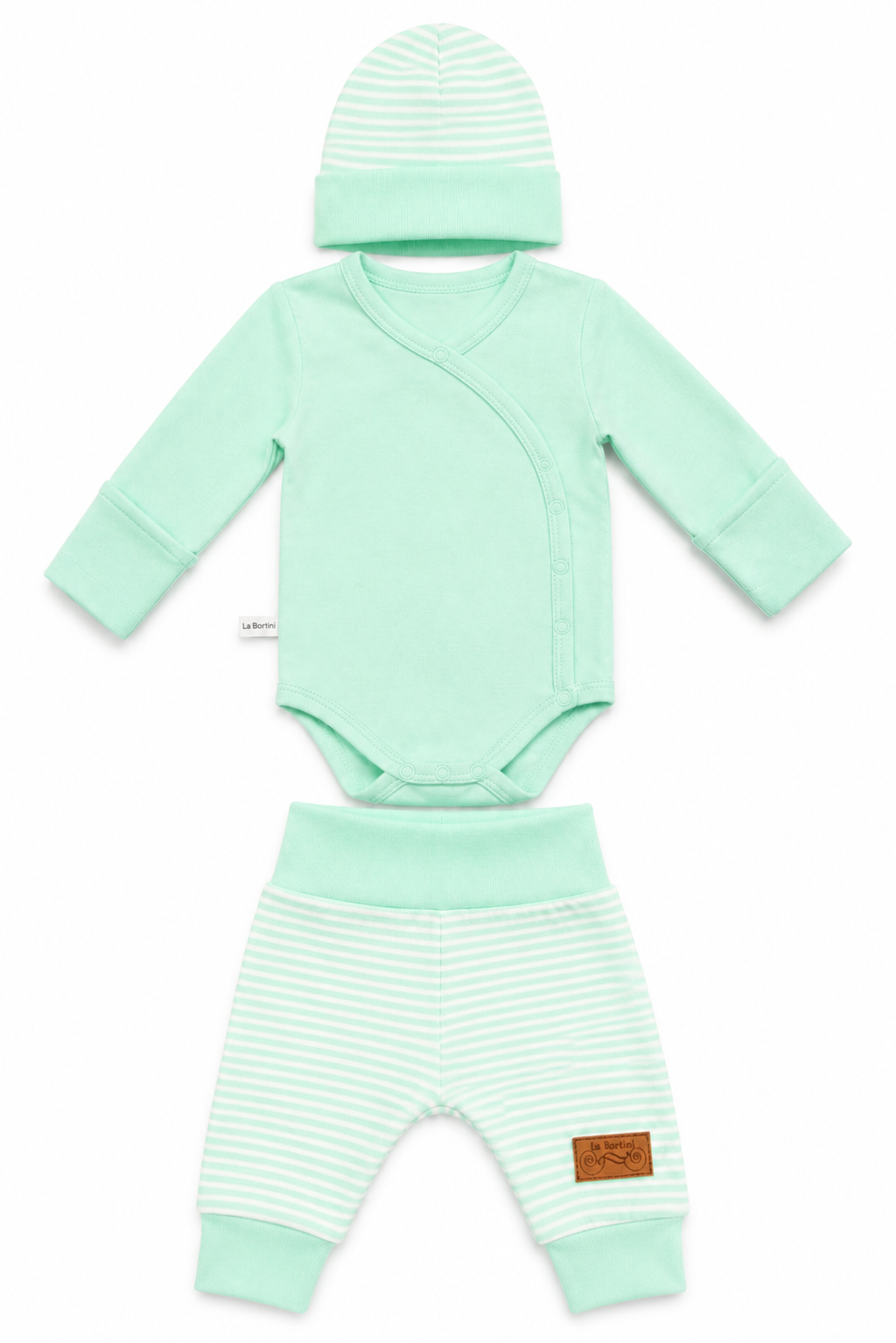 Baby Set 3Tlg Wickelbody Hose Mütze in Mintgrün