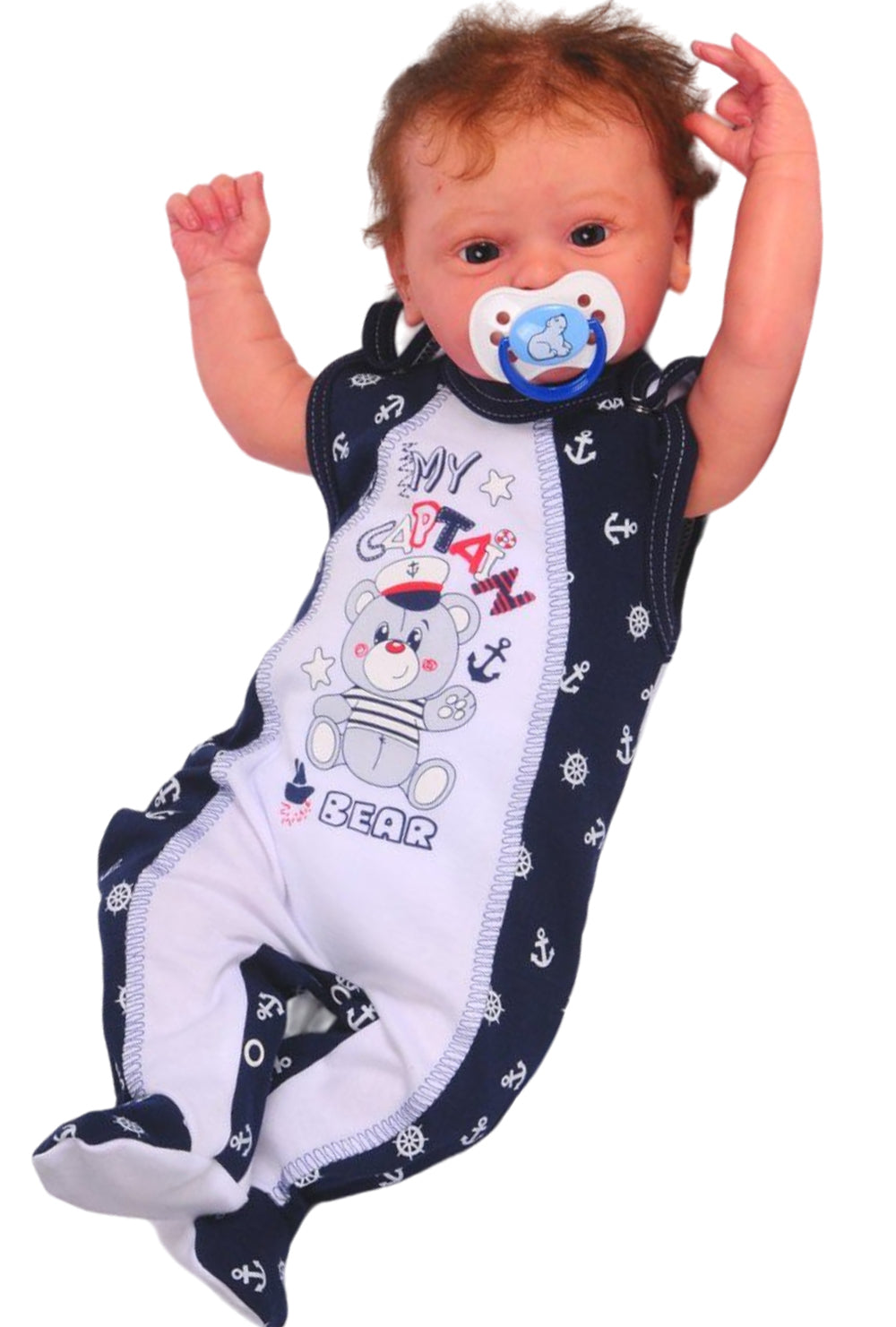 Strampler Mütze und Hemdchen Baby Anzug Erstligsset mit Anker Muster