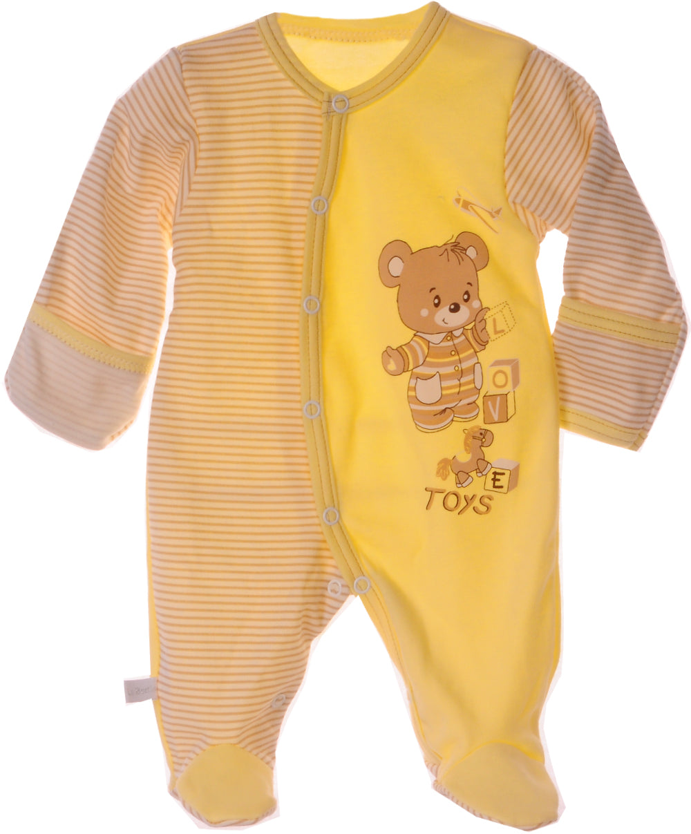 Baby Strampler Schlafanzug in Gelb mit Bärchen Aufdruck