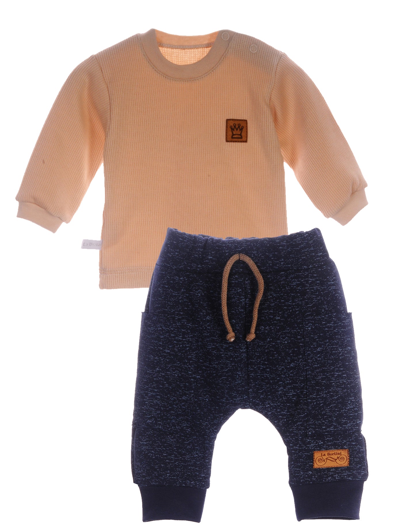Baby Anzug 2tlg Hose und Langarmshirt in Beige Blau