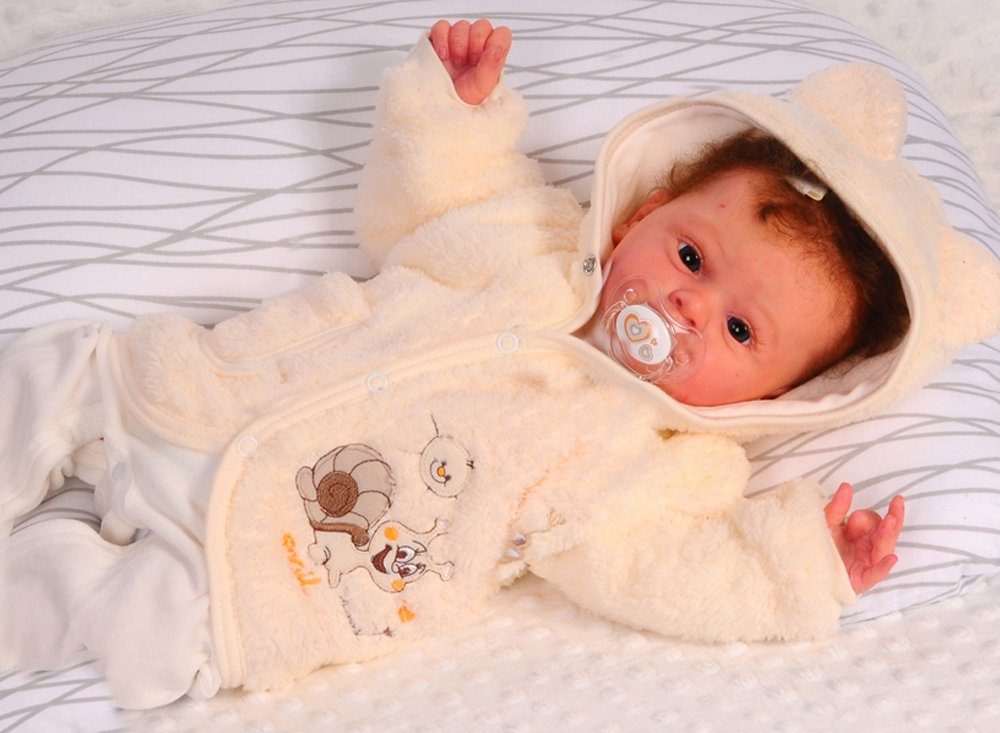 Baby Jacke Fleece Jäckchen in Creme mit Schnecken Erstlingsjacke gefüttert