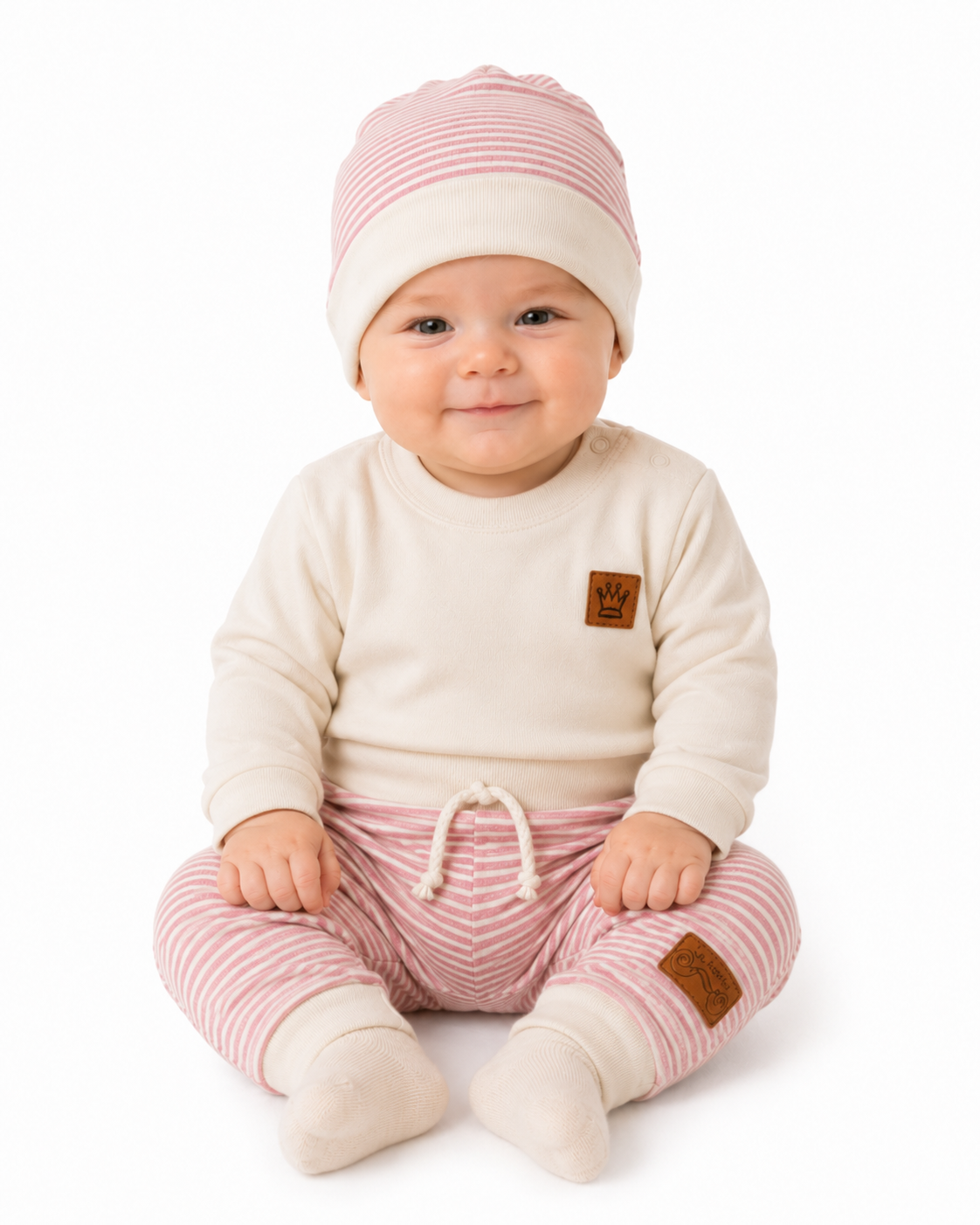 Baby Set 3Tlg Wickelbody Hose Mütze in Creme Altrosa