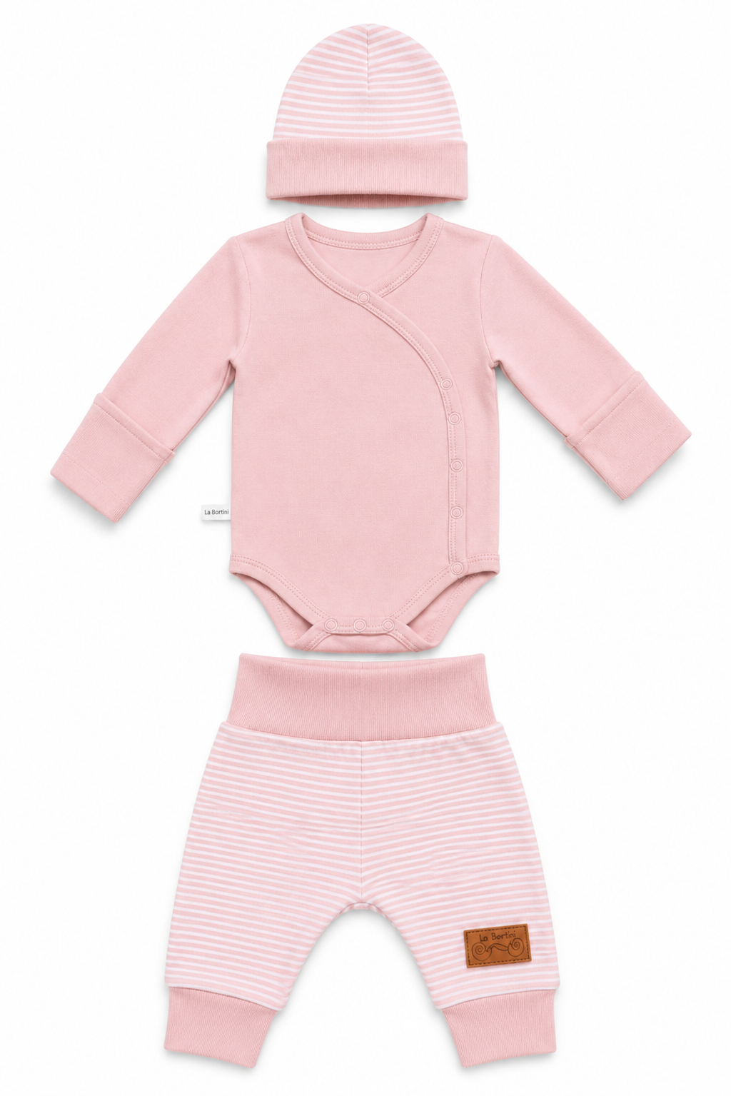 Baby Set 3Tlg Wickelbody Hose Mütze in Altrosa Anzug