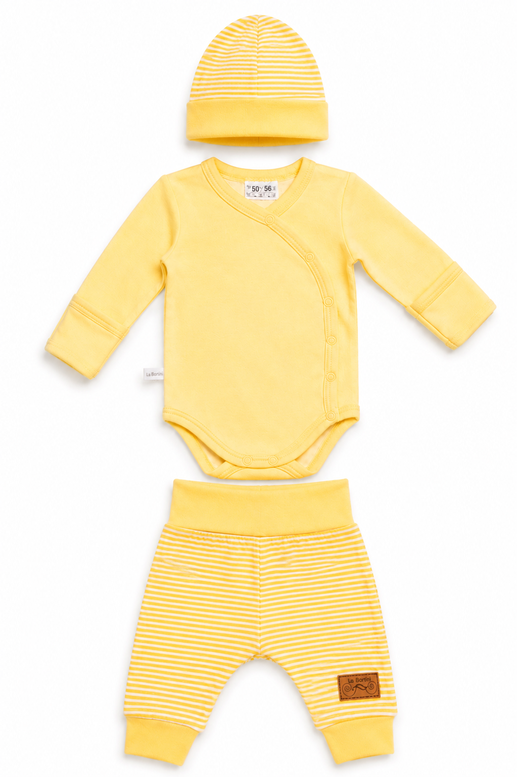 Baby Set 3Tlg Wickelbody Hose Mütze in Gelb