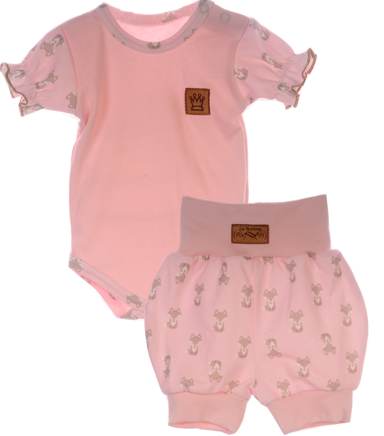Body und Shorts Baby Anzug in Altrosa mit Fuchsen