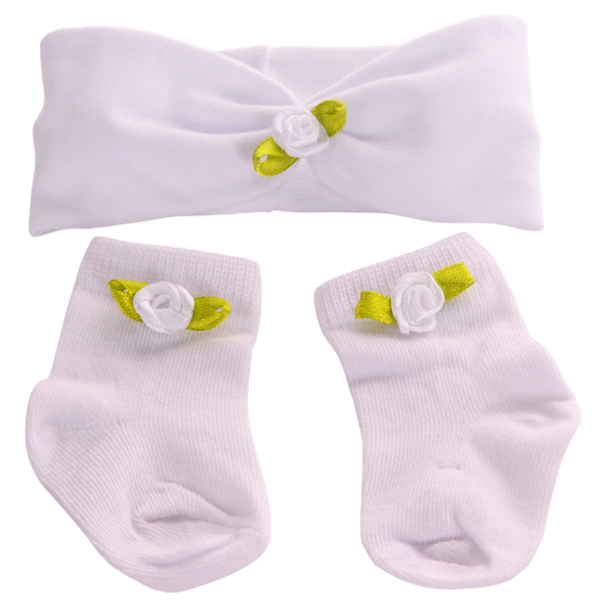 Socken und Stirnband Baby Set in Weiß festlich Erstlingsset