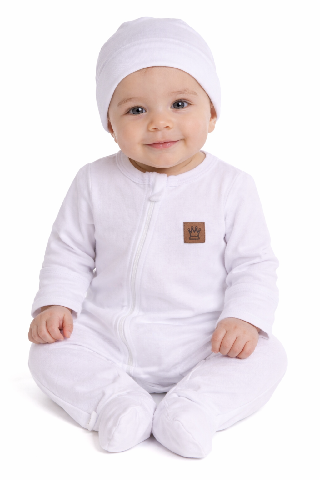 Strampler Overall und Mütze Set 2-teilig in Weiß