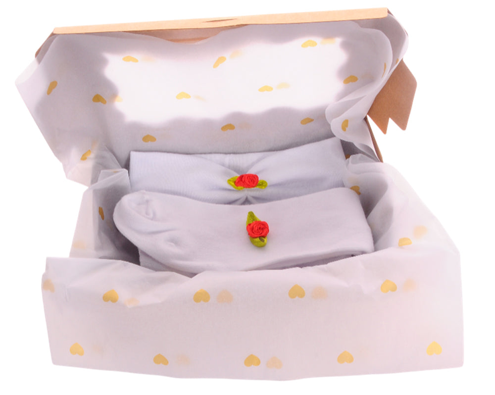 Strumpfhose und Stirnband Baby Set in Weiß festlich Erstlingsset