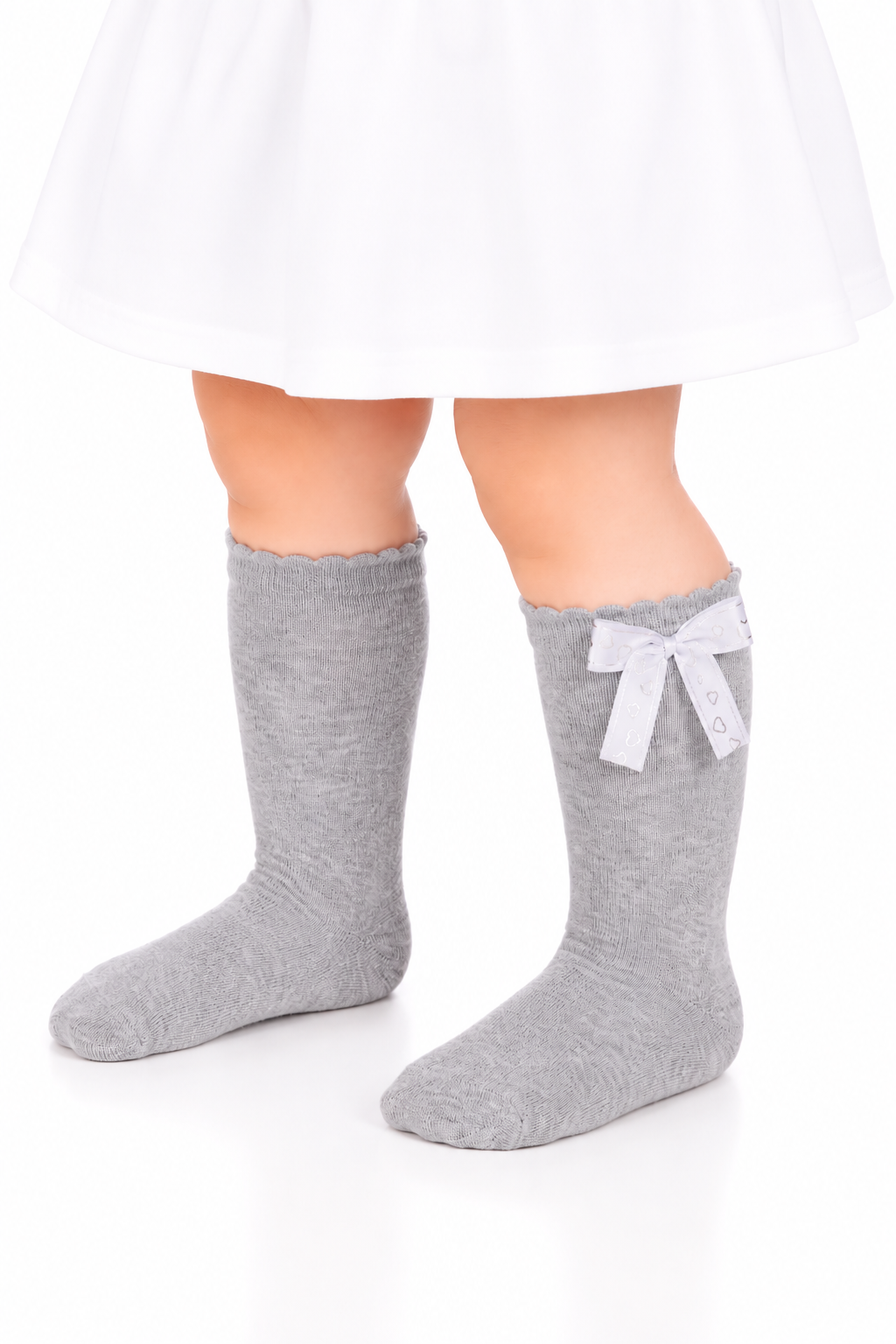 Lange Socken in Grau mit Schleifen Strümpfe