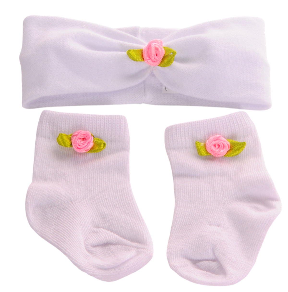 Socken und Stirnband Baby Set in Weiß festlich Erstlingsset