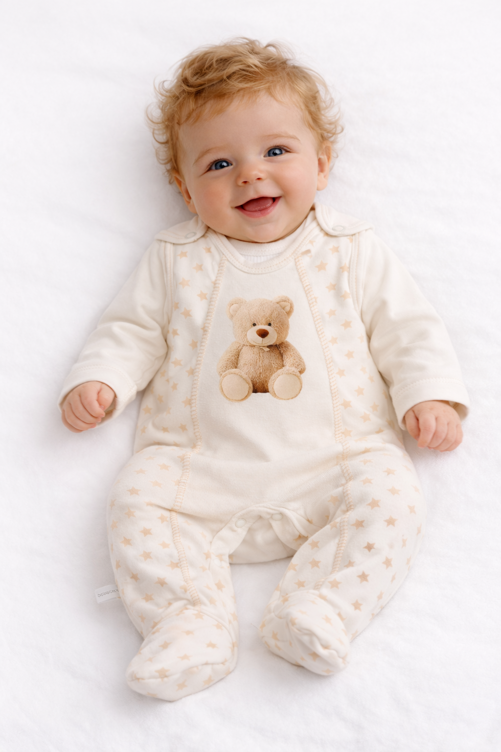 Strampler Mütze und Hemdchen Baby Anzug in Creme mit Bären