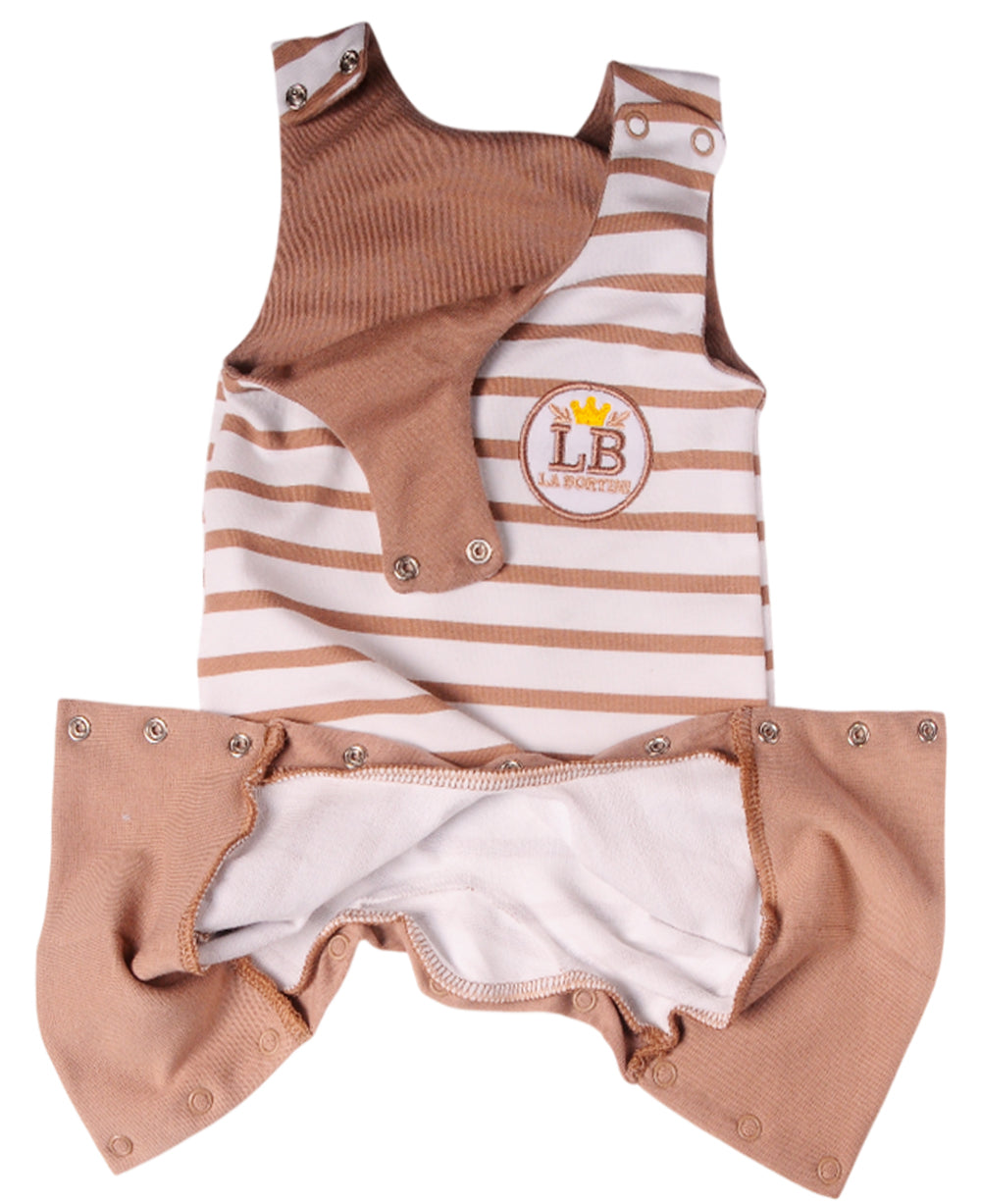 Strampler ärmellos gestreift in Beige Latzhose für Neugeborene