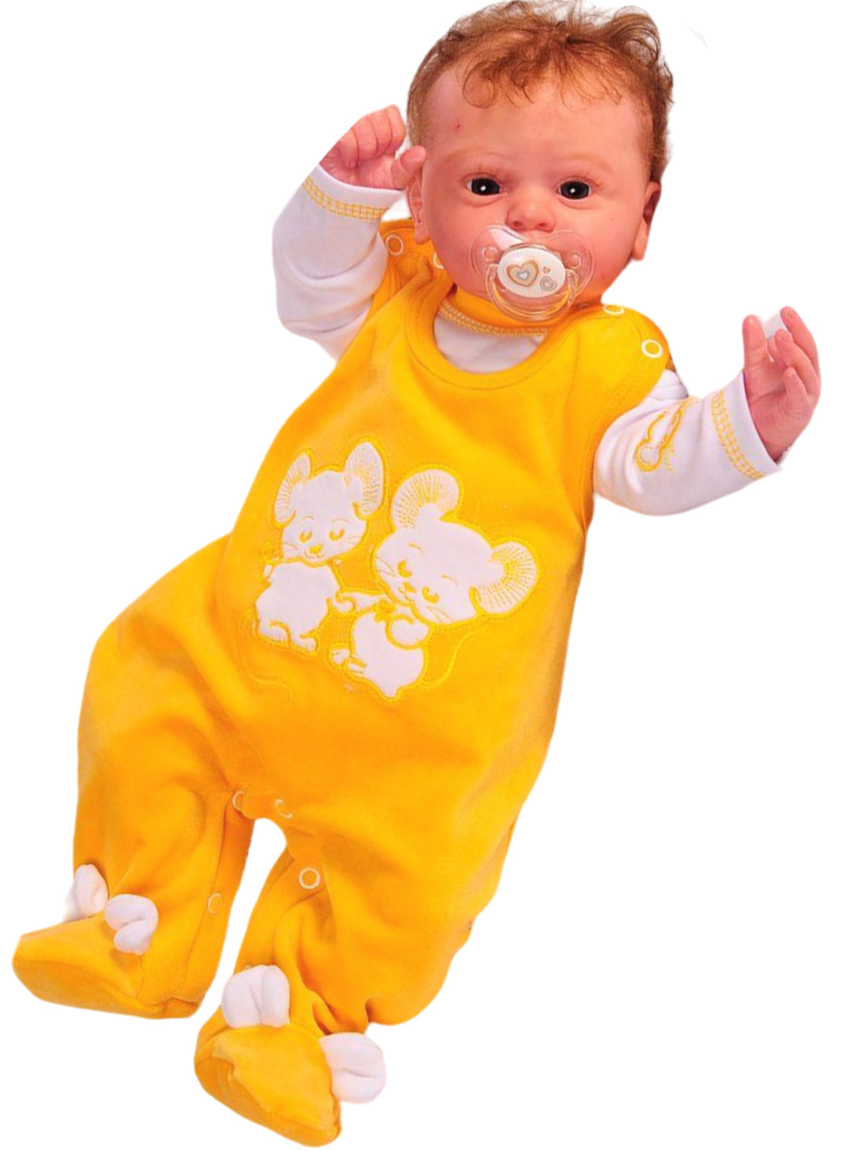 Strampler und Shirt Baby Anzug in Gelb mit Mäusen