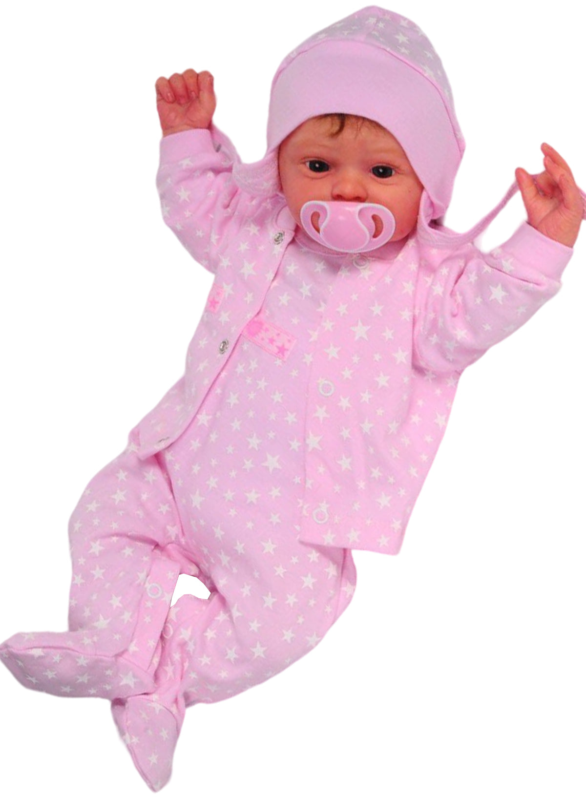 Erstlingsset Strampler Mütze und Hemdchen Baby Anzug in Rosa mit Sternchen Muster