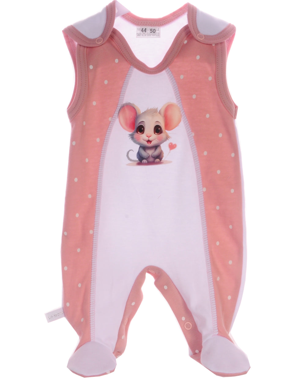 Baby Strampler Einteiler in weiß altrosa mit Maus