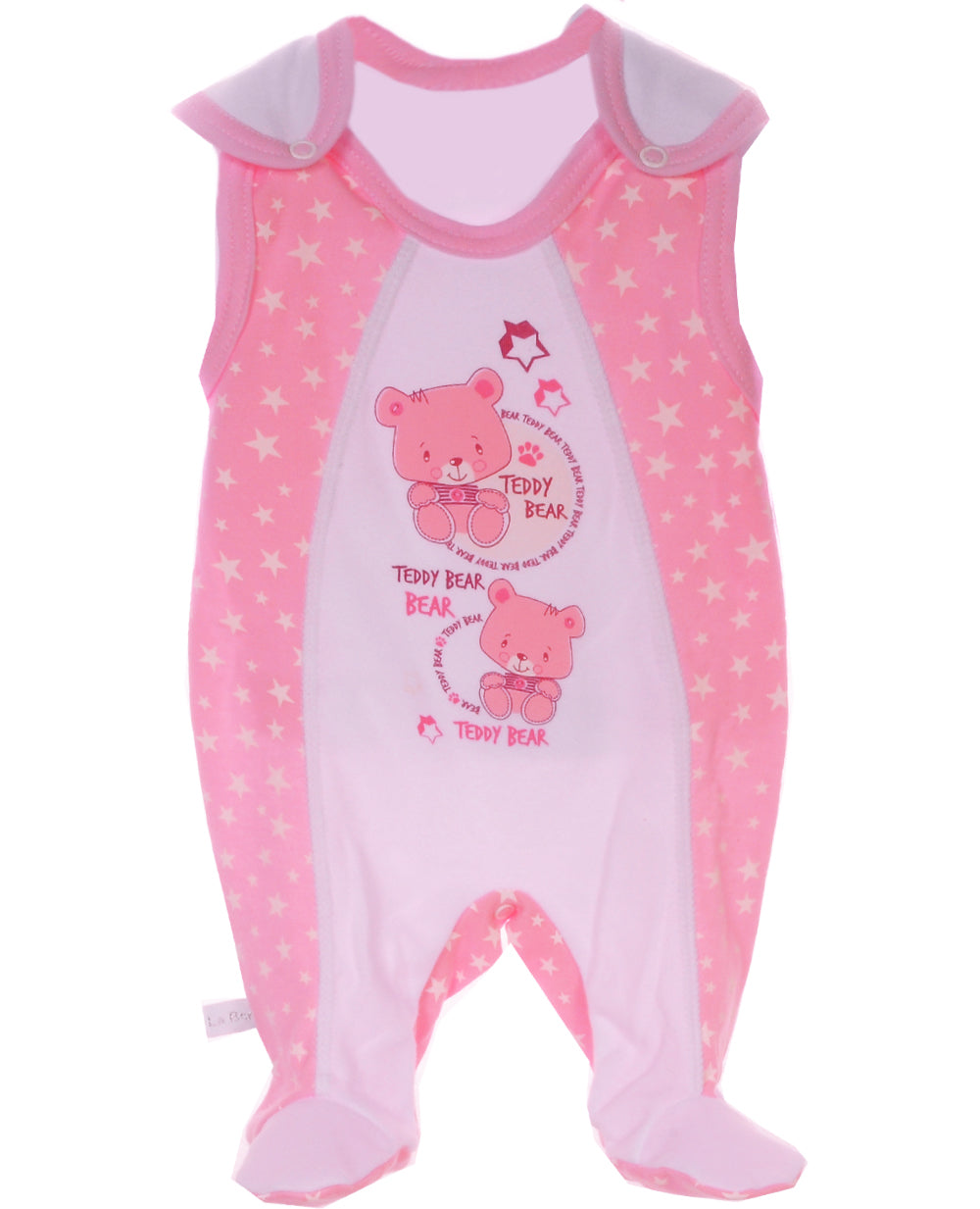 Wickelbody mit Kratzschutz und Strampler Baby Set in Rosa mit Sternchen und Bären