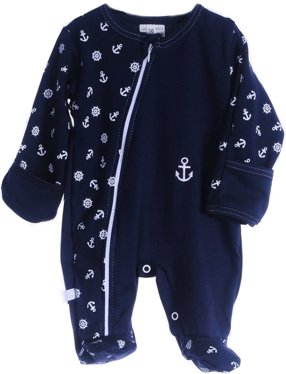 Baby Strampler Schlafanzug mit Kratzschutz in Blau