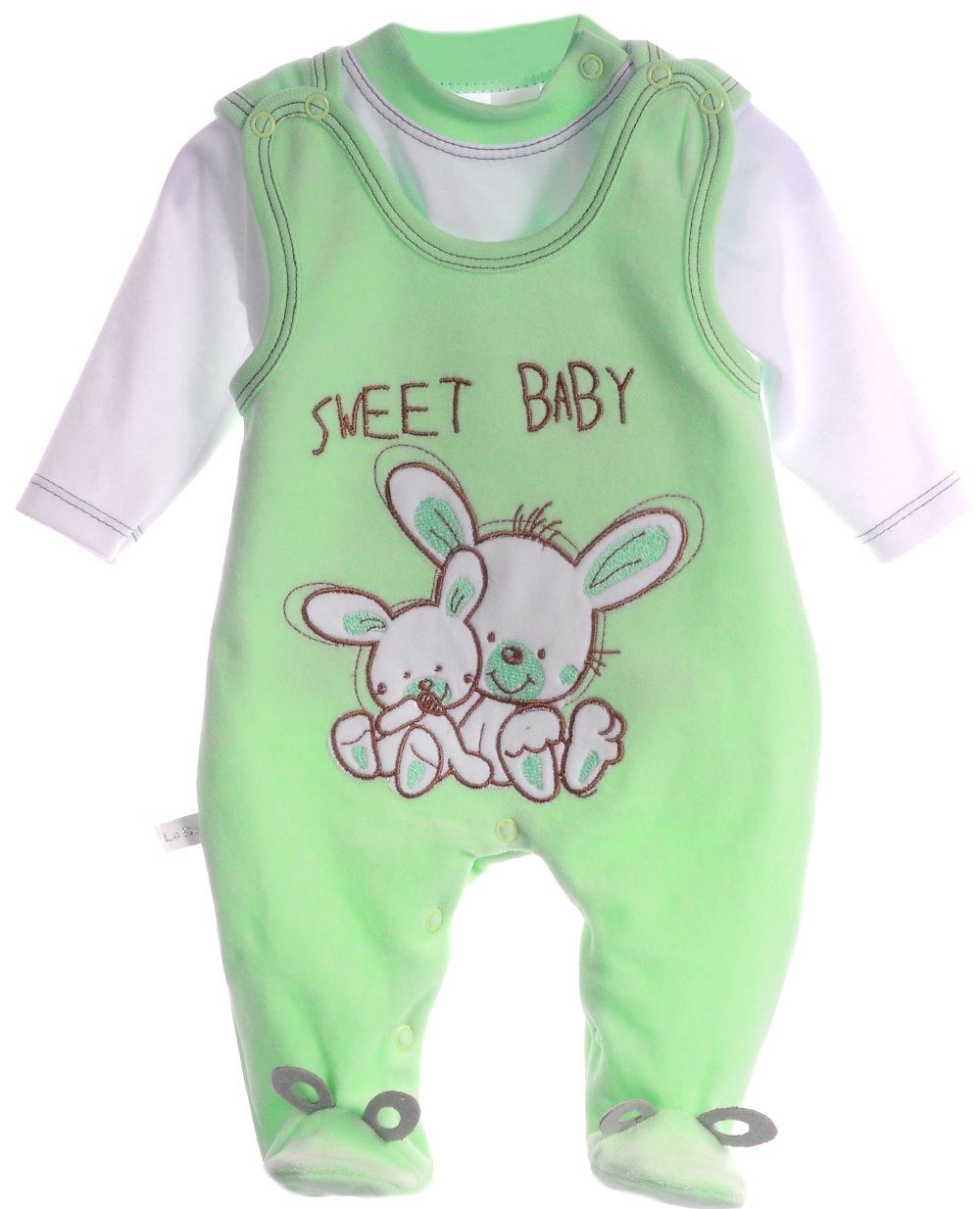 Strampler und Shirt Baby Anzug in Grün mit Hasen