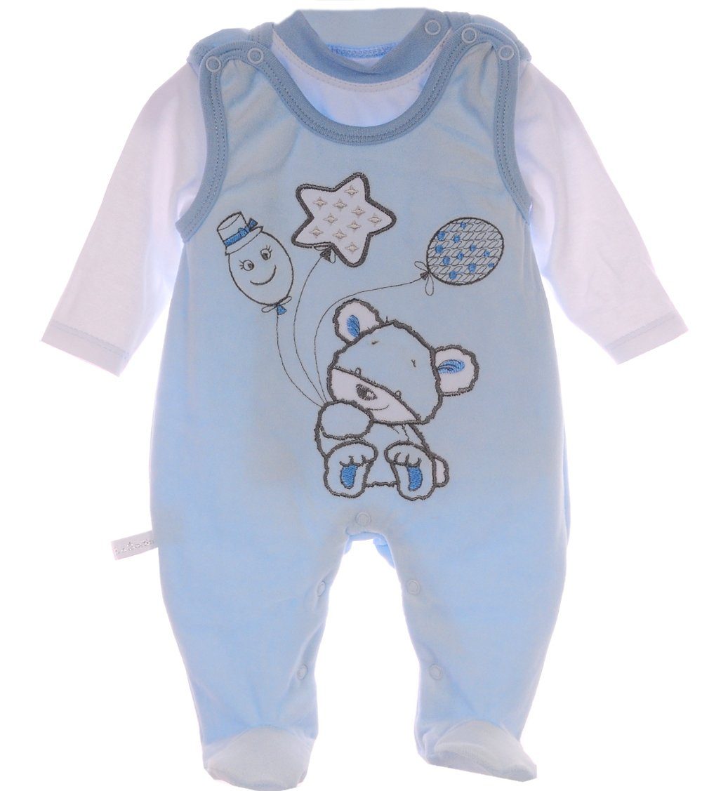 Strampler und Shirt Baby Anzug in Blau mit Bärchen-Stickerei