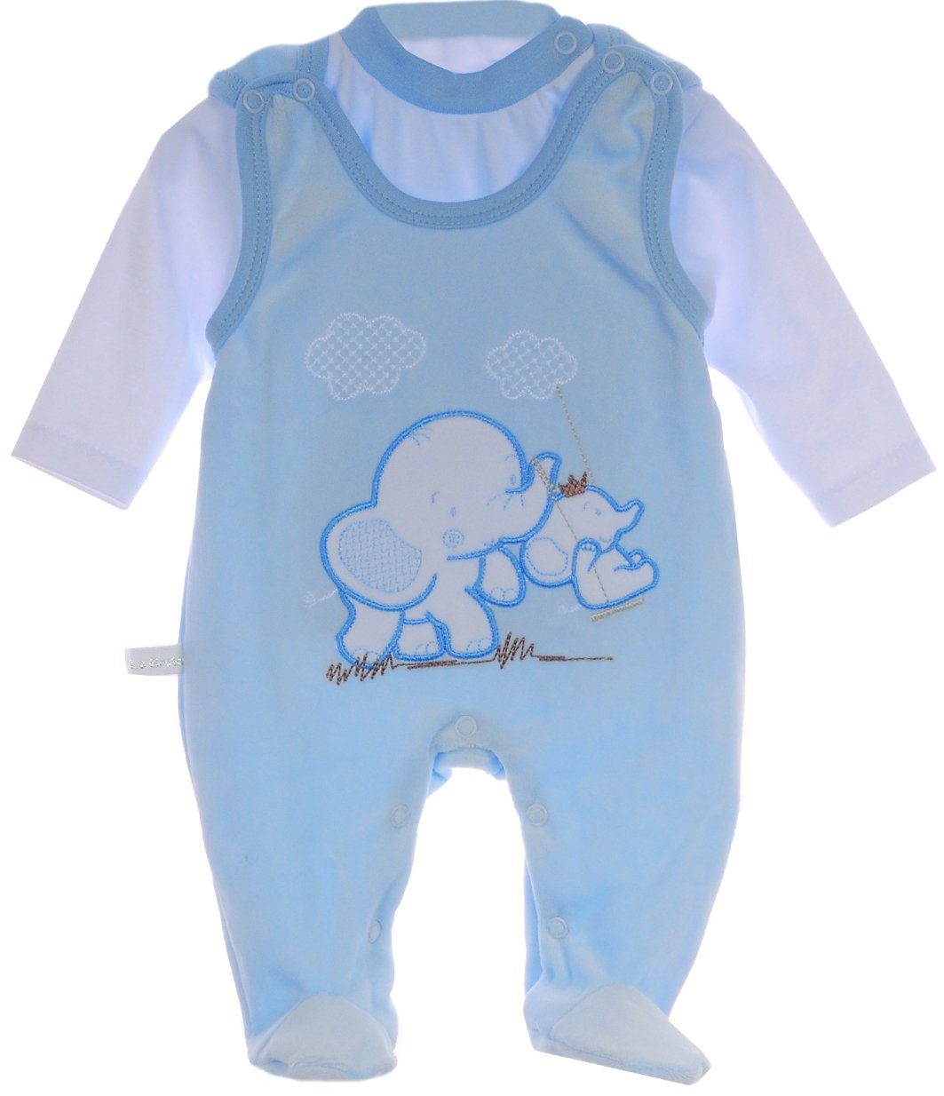 Strampler und Shirt Baby Anzug in Blau mit Elefanten-Applikation