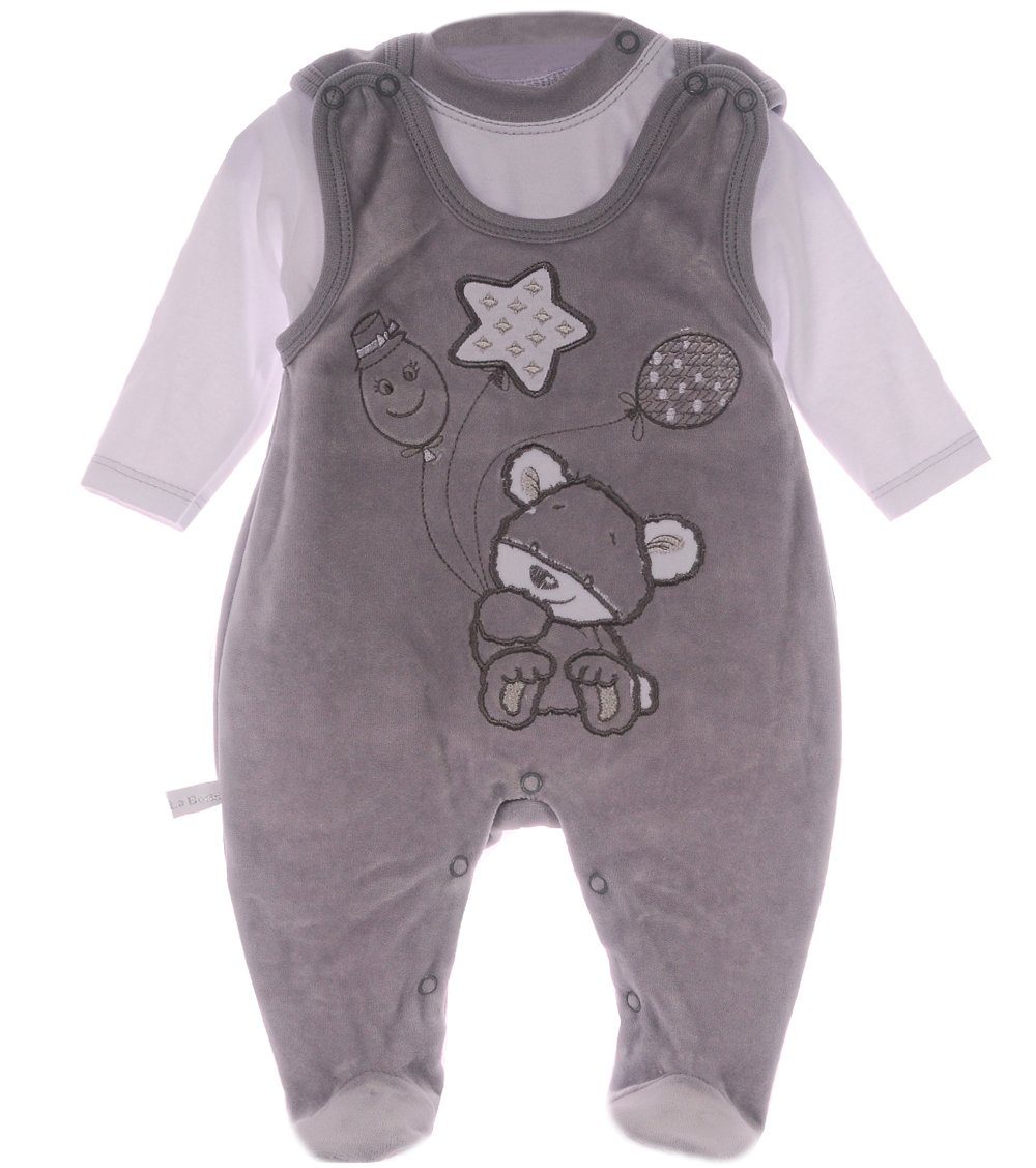 Strampler und Shirt Baby Anzug in Grau mit Bären-Stickerei