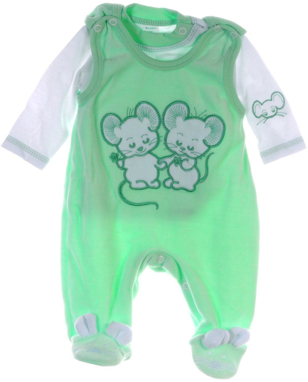Strampler und Shirt Baby Anzug warm aus Velours in grün