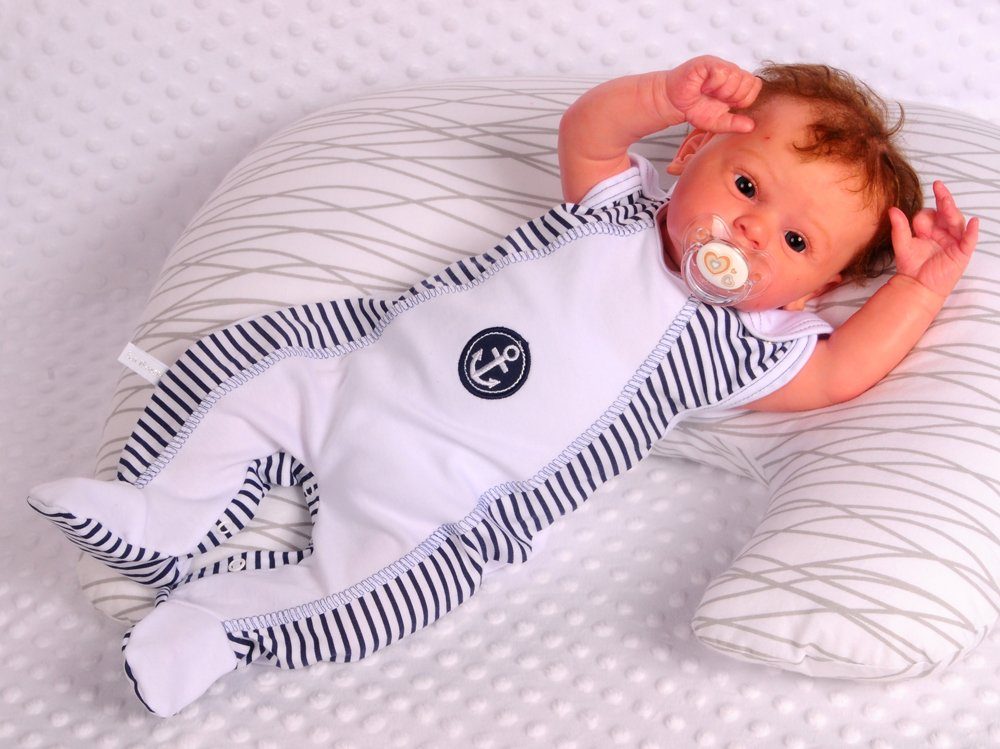 Erstlinsset Strampler Mütze und Hemdchen Baby Anzug gestreift mit Anker