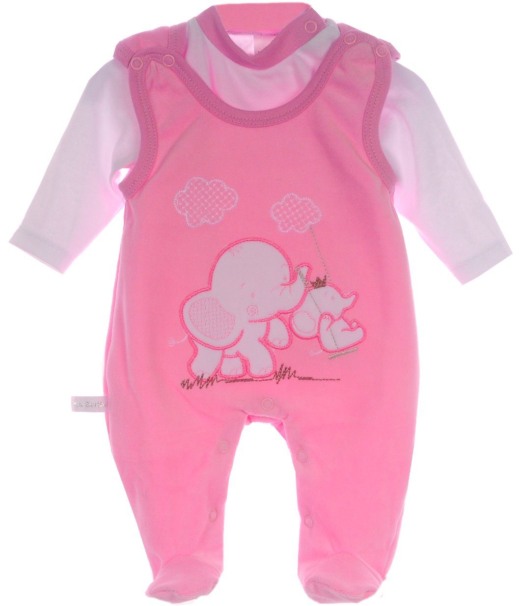 Strampler aus Velours und Shirt Baby Anzug in Rosa mit Elefanten-Applikation