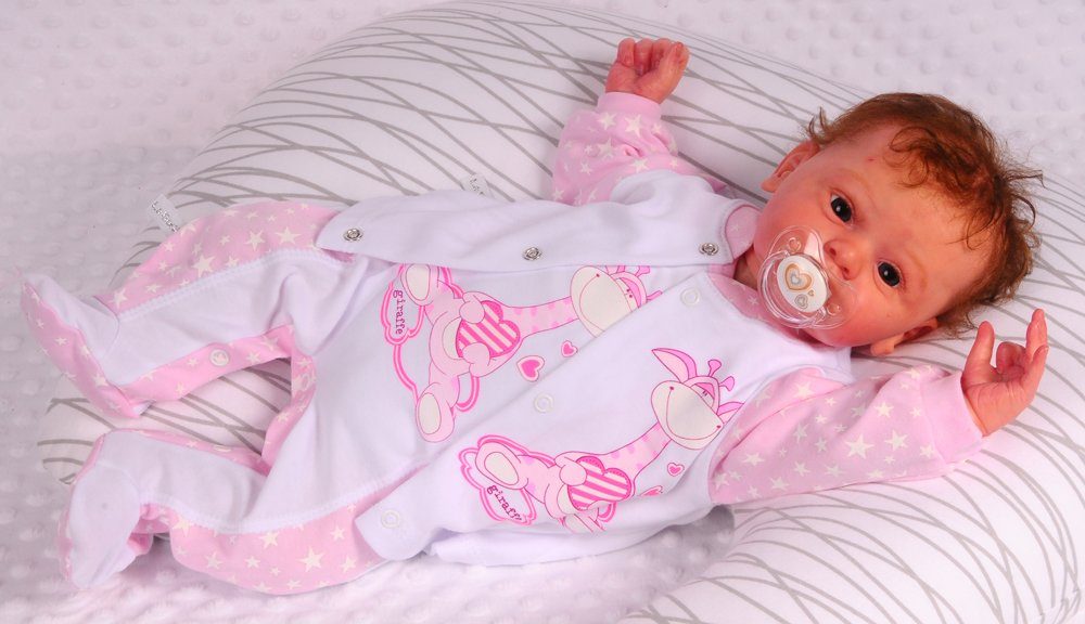 Strampler Mütze und Hemdchen Baby Anzug in weiß rosa mit Giraffen Aufdruck