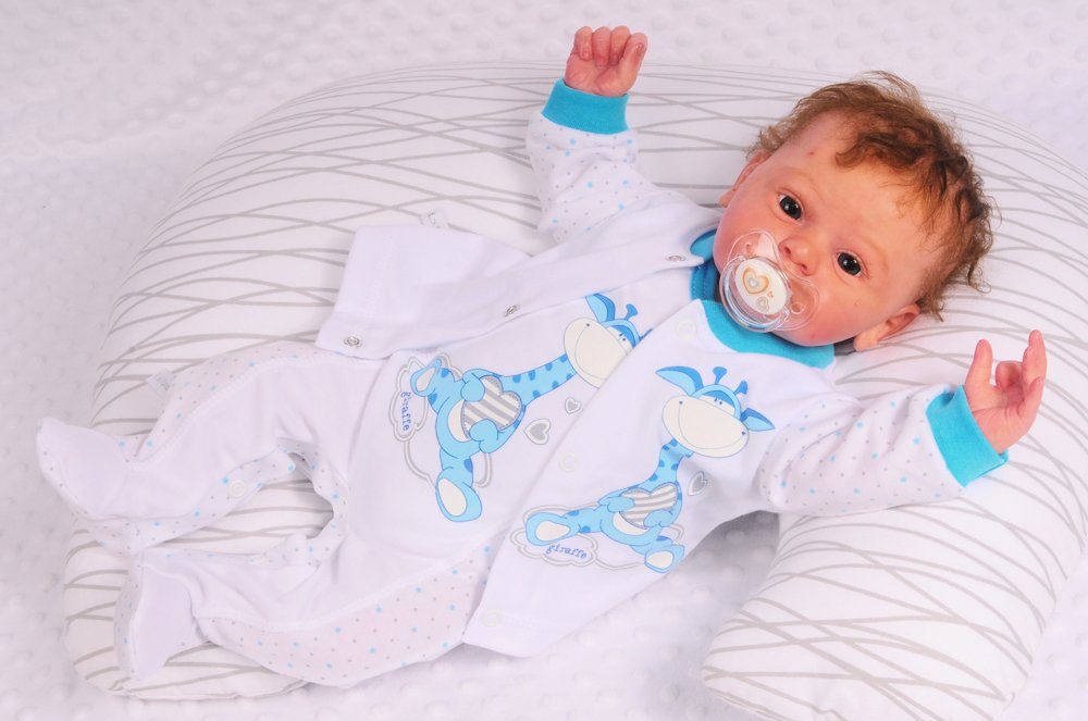 Strampler Mütze und Hemdchen Baby Anzug in weiß türkis mit Giraffen