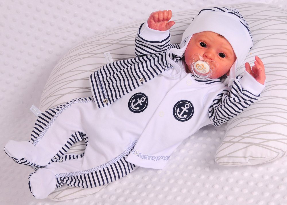 Erstlinsset Strampler Mütze und Hemdchen Baby Anzug gestreift mit Anker