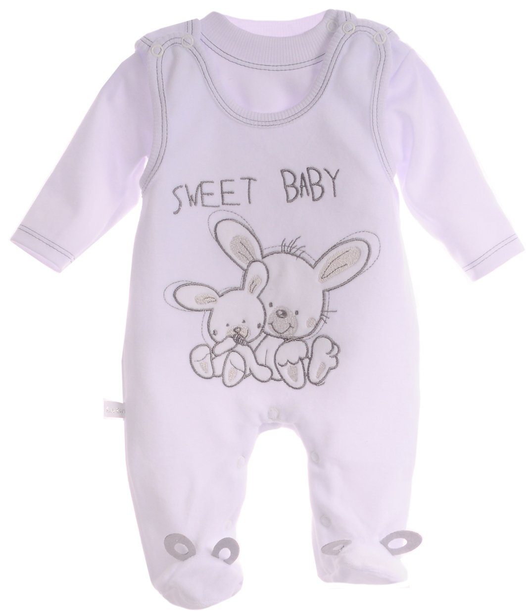 Strampler und Shirt Baby Anzug in Weiß mit Hasen-Stickerei