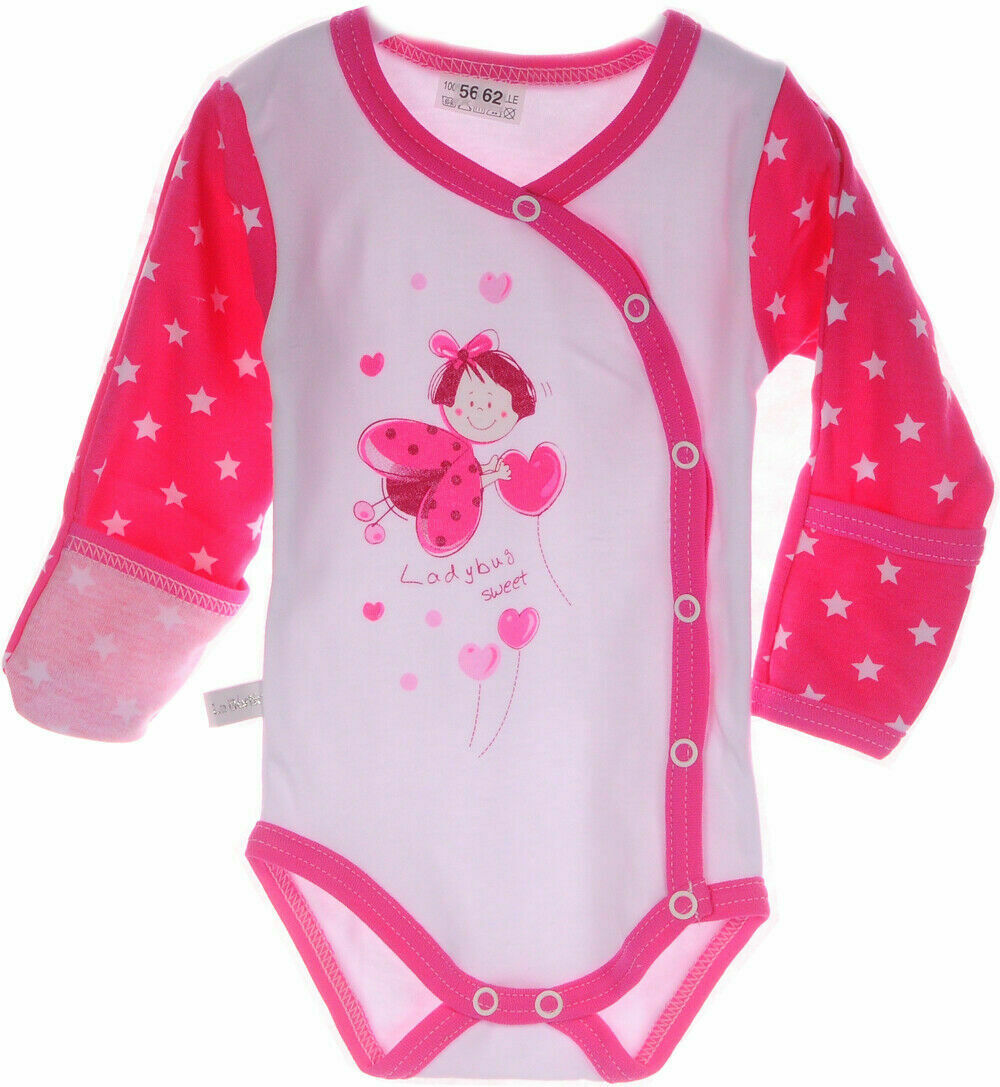 Baby Body Wickelbody langarm mit Kratzschutz in Pink