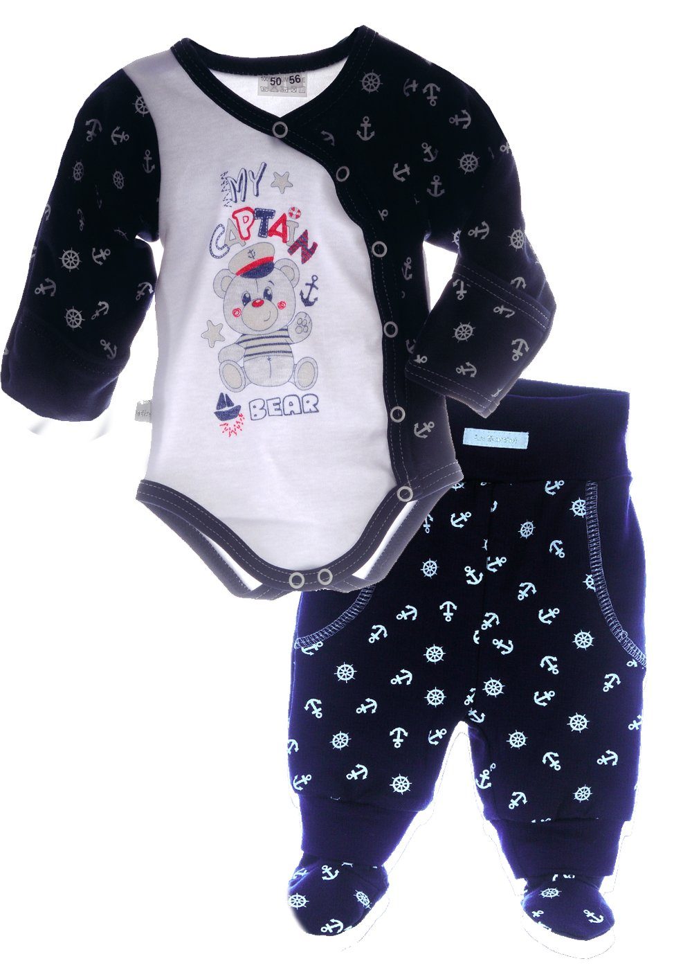 Body und Hose Baby Anzug in Blau mit Ankermuster