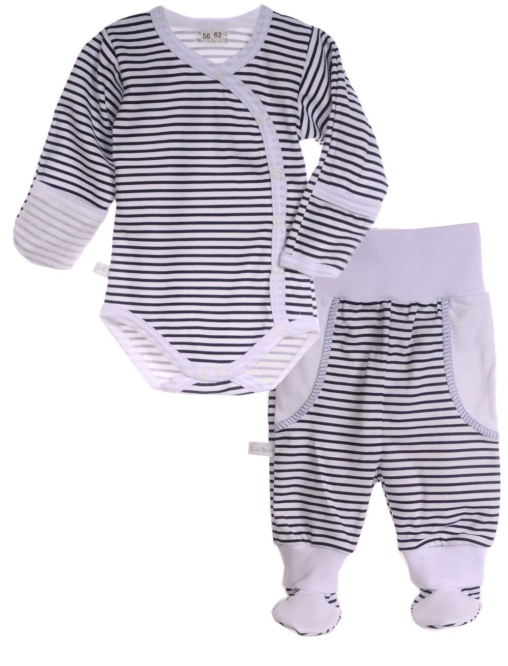 Body und Hose Baby Anzug gestreift Wickelbody mit Kratzschutz