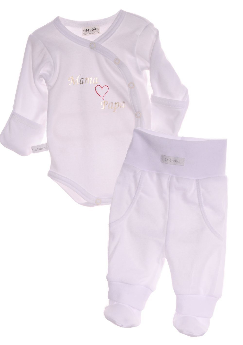 Body und Hose Baby Anzug in Weiß Wickelbody mit Kratzschutz
