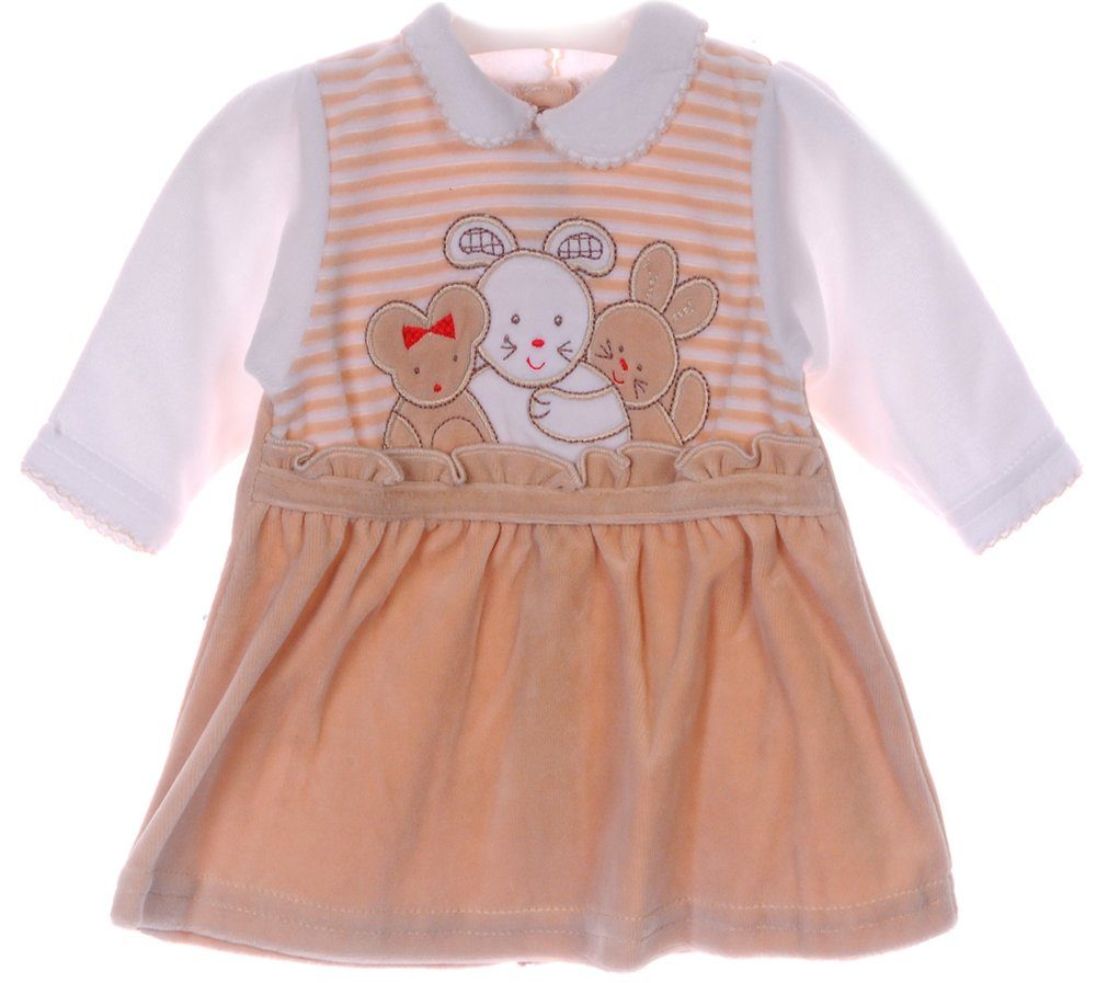 Baby Kleid aus Velours in Beige mit Tieren Applikation